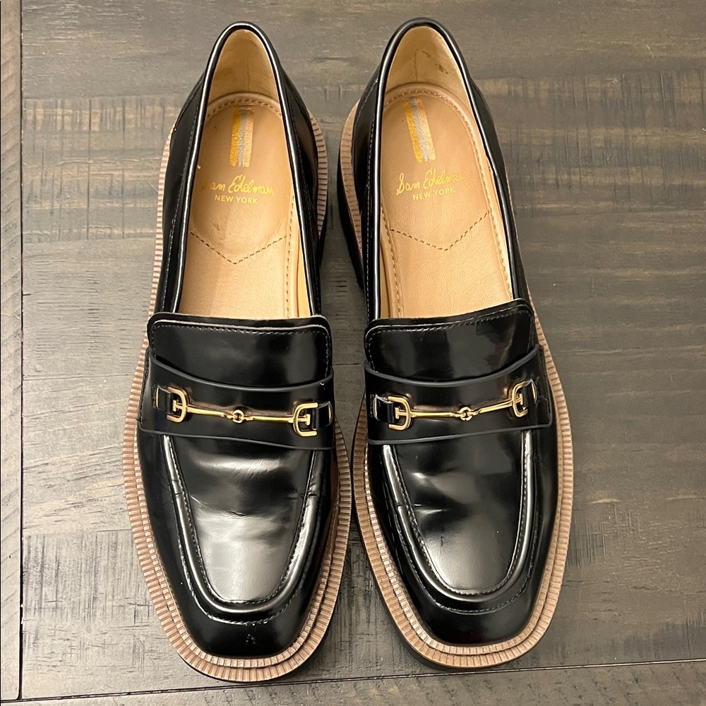 Sam Edelman Black Loafers with Gold Buckle
